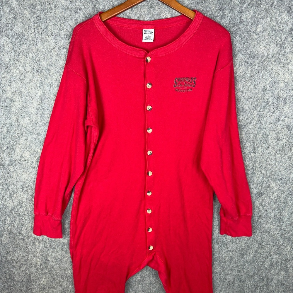 Sportsman's Warehouse Union Suit Mens L Red Cotton Long John Flap Trap Door